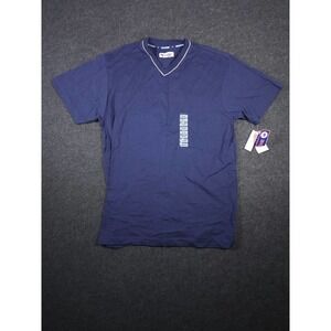 Badge Shirt Mens Small S Stretch Blue Regular Short Sleeve V Neck Y2K NWT A2